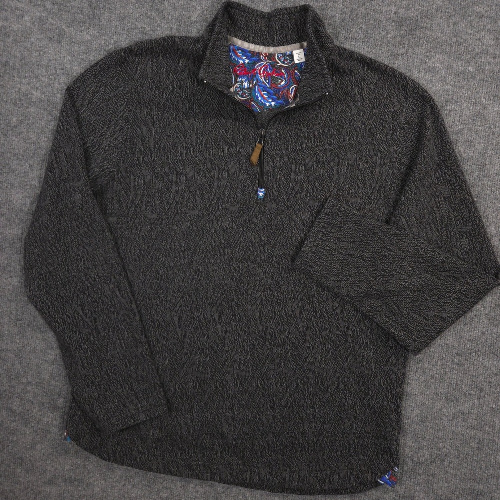 Robert Graham 1/4 Zip Sweater Mens L Gray Black Geometric Classic Fit Pullover